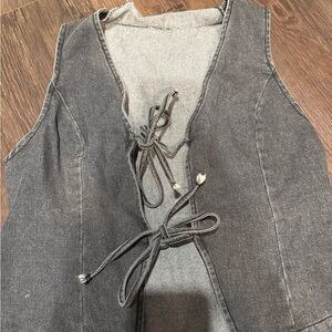 Gray Lace-Up Denim Vest